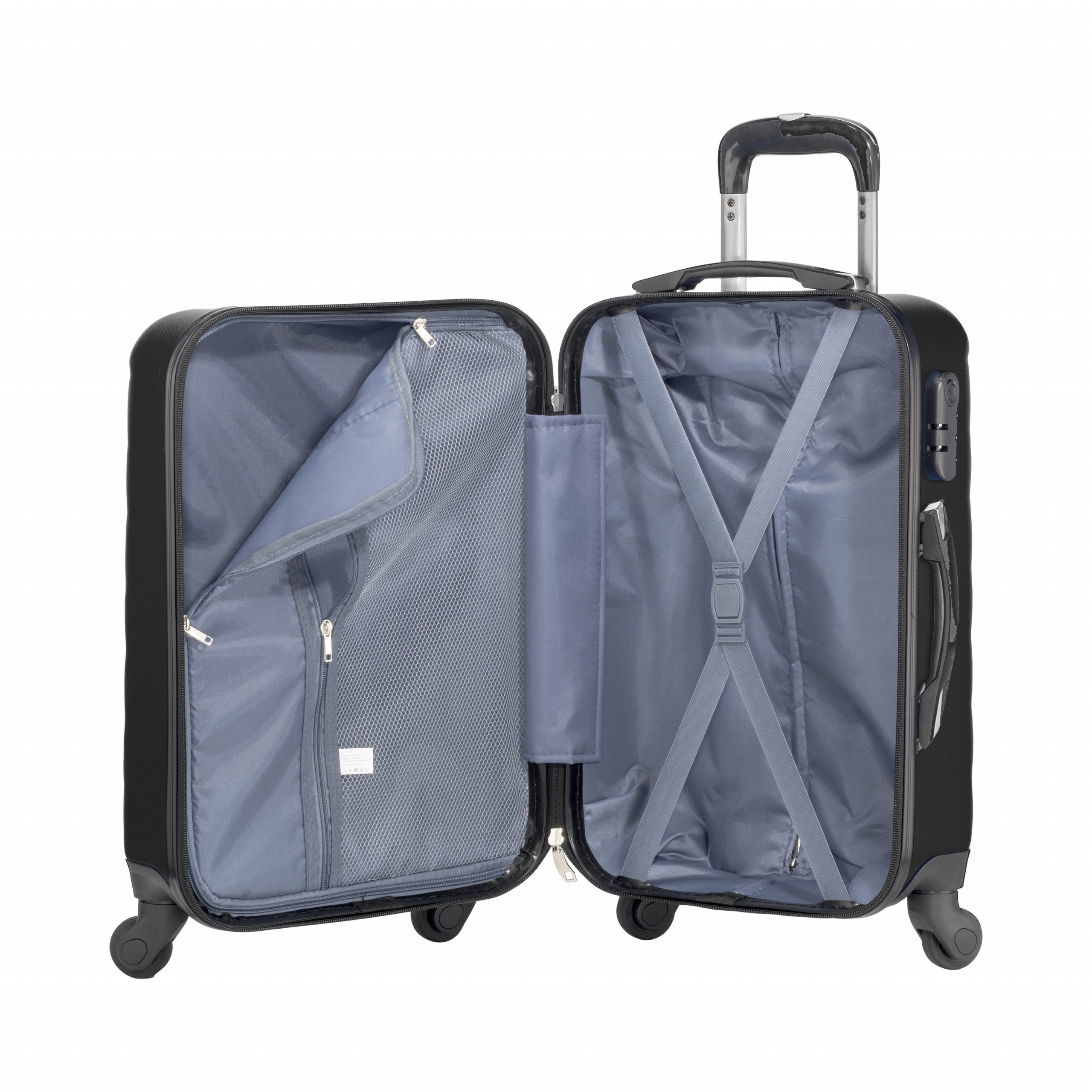 Carro rígido de ABS de 20 pulgadas con cierre de seguridad y 4 ruedas giratorias, Negro, , , ,