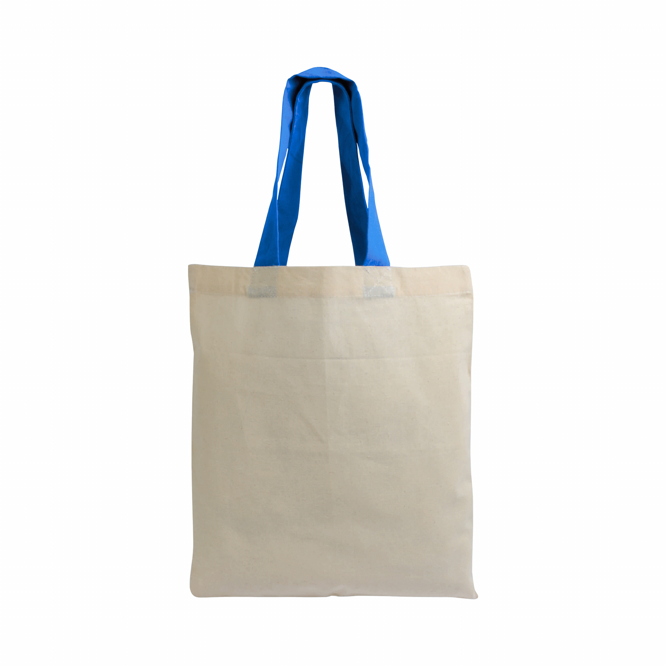Mini bolsa shopper de algodón natural reciclado de 140 g/m2 con asas de colores, Royal, , , 140 GSM/M2,