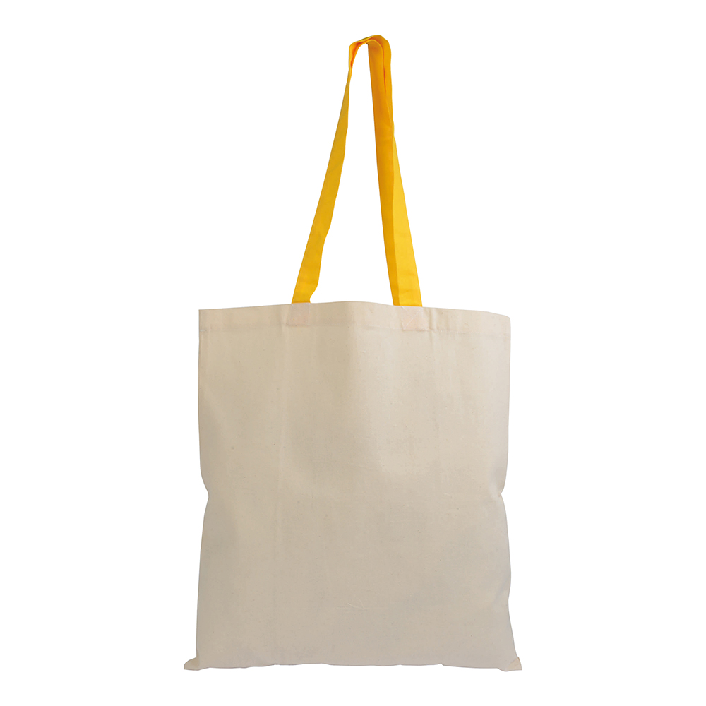 Bolsa shopper de algodón natural reciclado de 140 g/m2 con asas de colores, Amarillo, , , 140 GSM/M2,