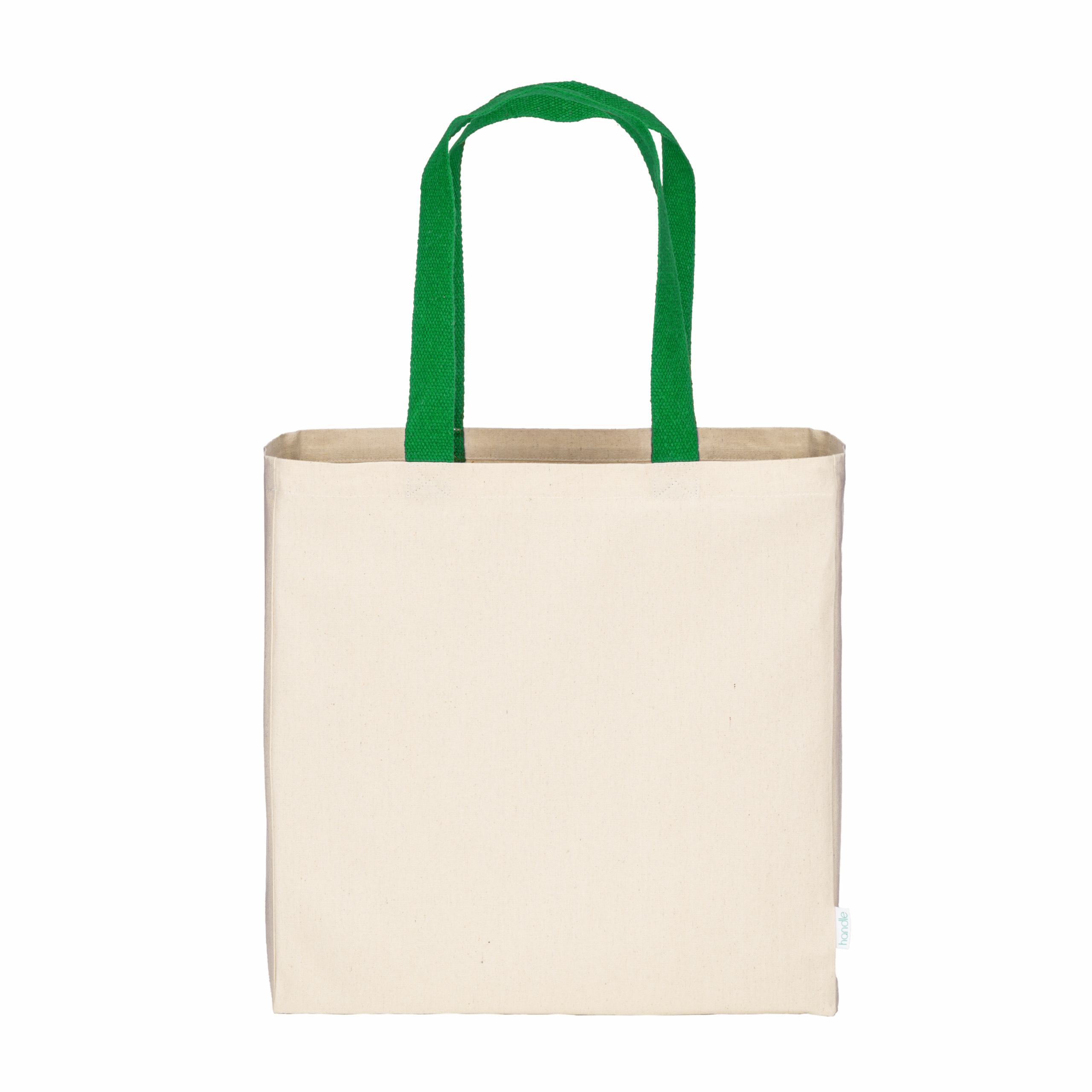 Maxi bolsa shopper de algodón reciclado de 280 g/m2 natural con asas de colores, Verde, , , 80%REC COTT/20%REC POLY-280 G,