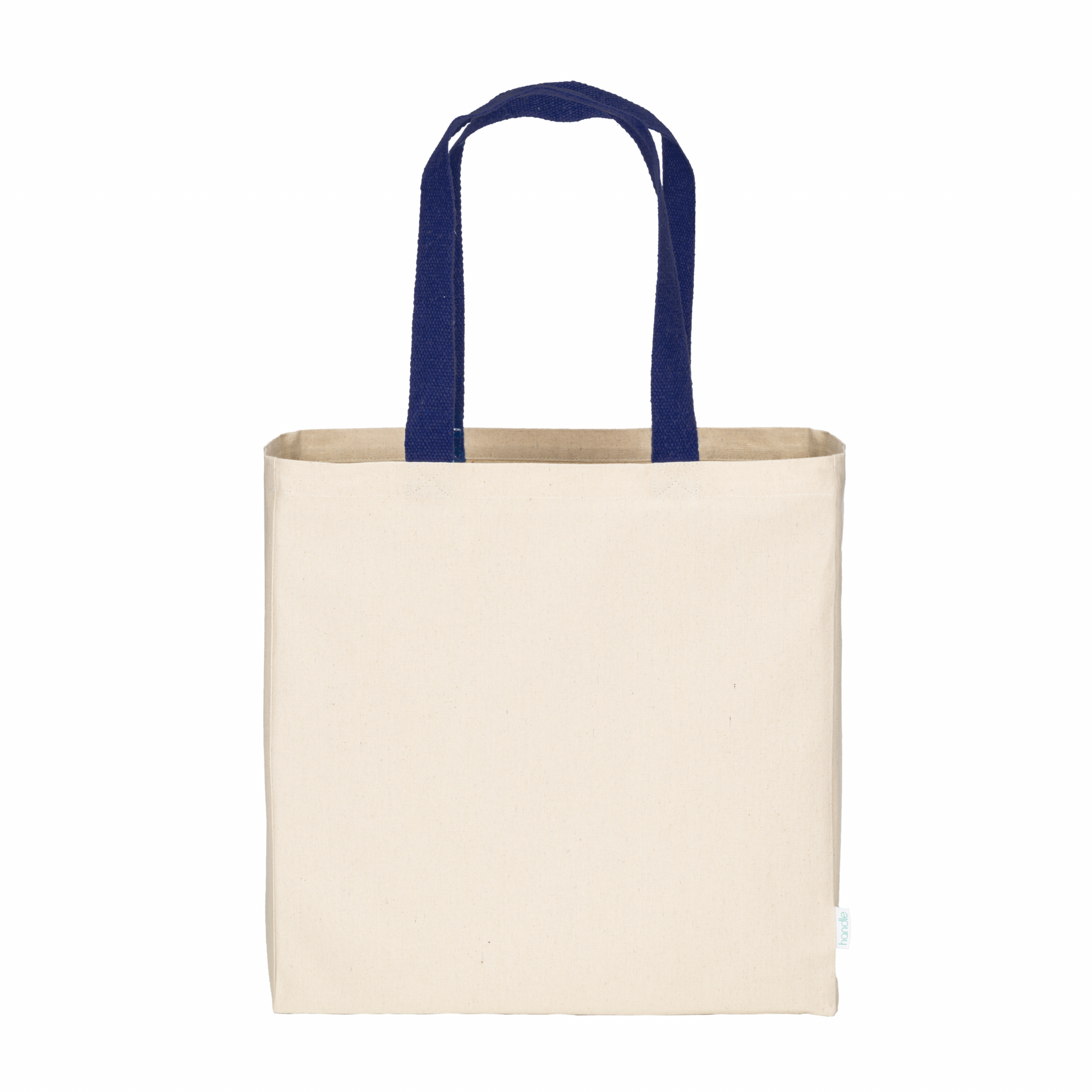 Maxi bolsa shopper de algodón reciclado de 280 g/m2 natural con asas de colores, Azul, , , 80%REC COTT/20%REC POLY-280 G,