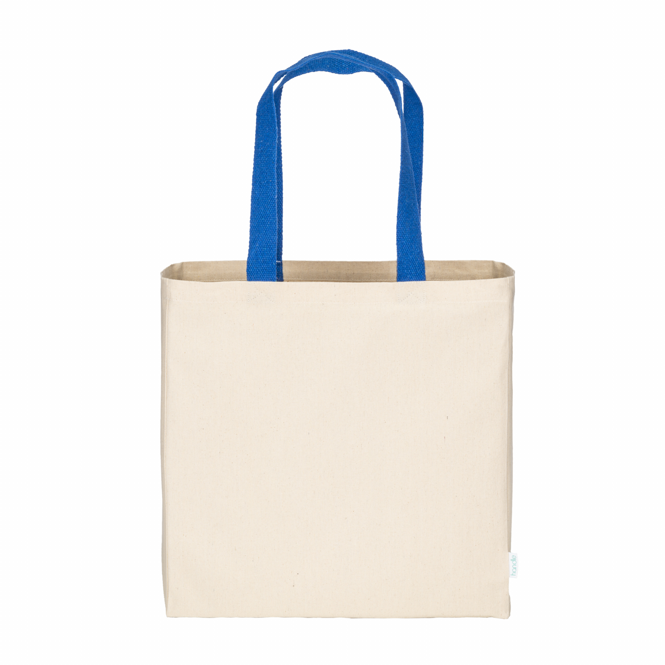 Maxi bolsa shopper de algodón reciclado de 280 g/m2 natural con asas de colores, Royal, , , 80%REC COTT/20%REC POLY-280 G,
