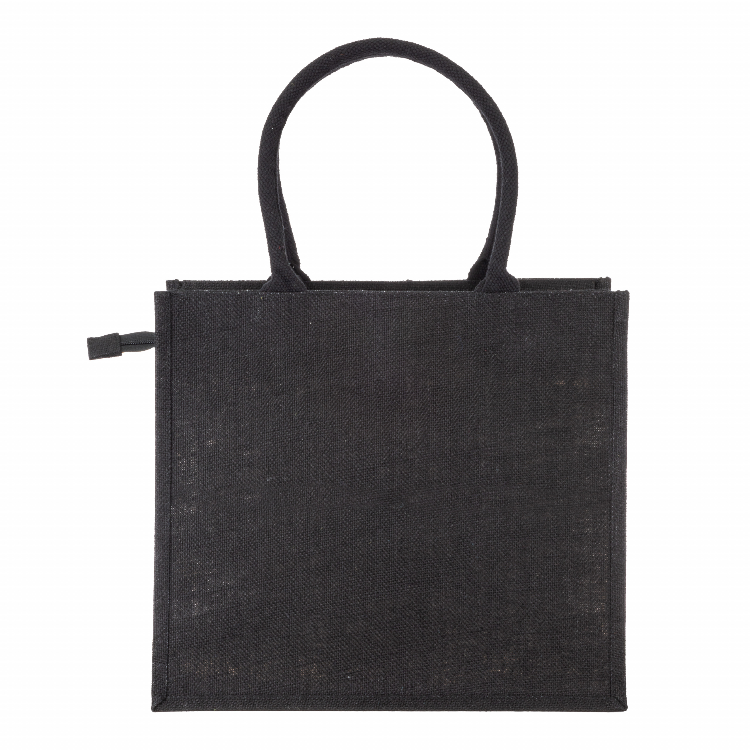 Bolsa de yute con asas de algodón. Equipada con cierre de cremallera, Negro, , , ,