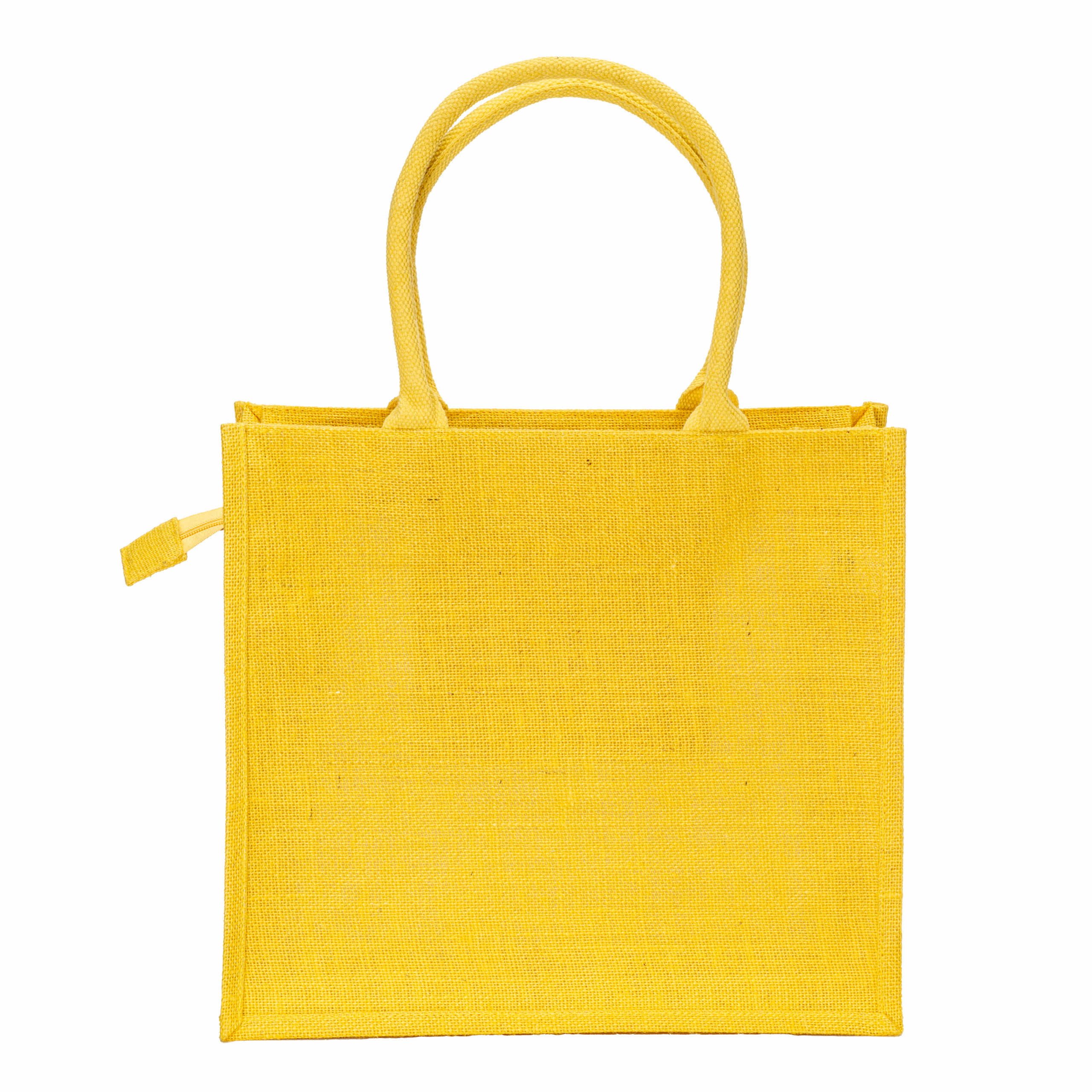 Bolsa de yute con asas de algodón. Equipada con cierre de cremallera, Amarillo, , , ,