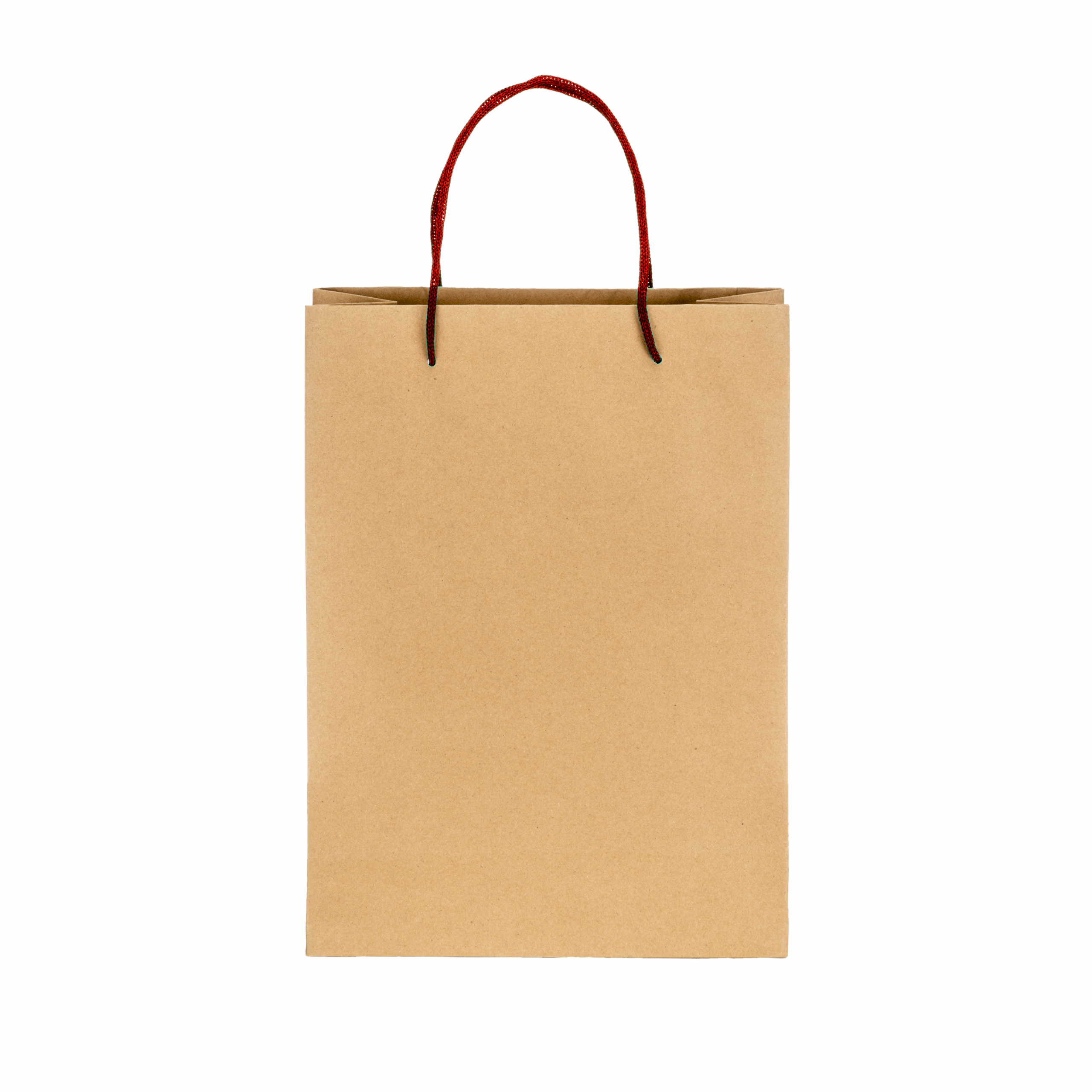 Bolsa de papel reciclado natural de 150 g/m2 con fuelle y asas cortas de color, Rojo, , , 170 G/M,