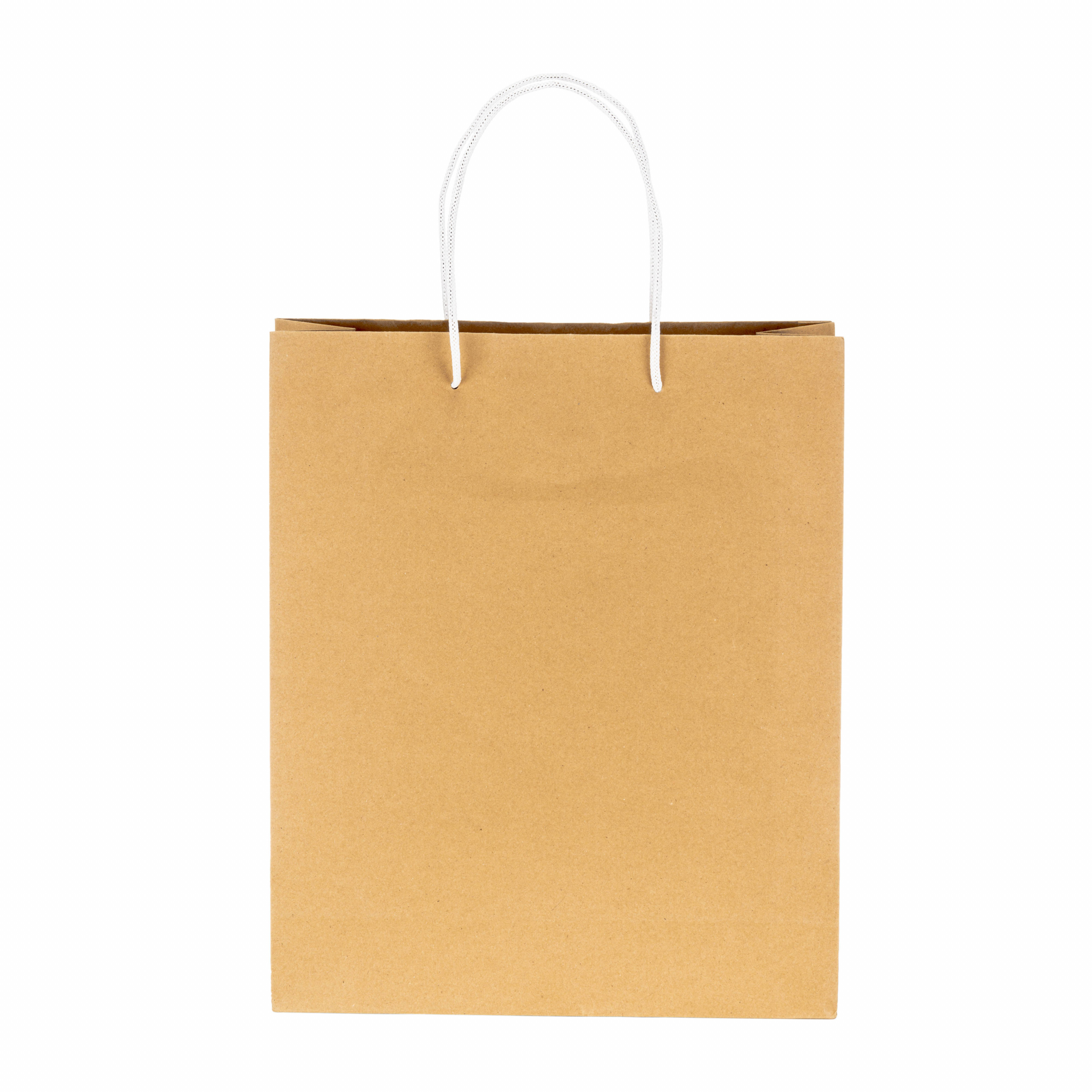 Bolsa de papel reciclado natural de 150 g/m2 con fuelle y asas cortas de color, Blanco, , , ,