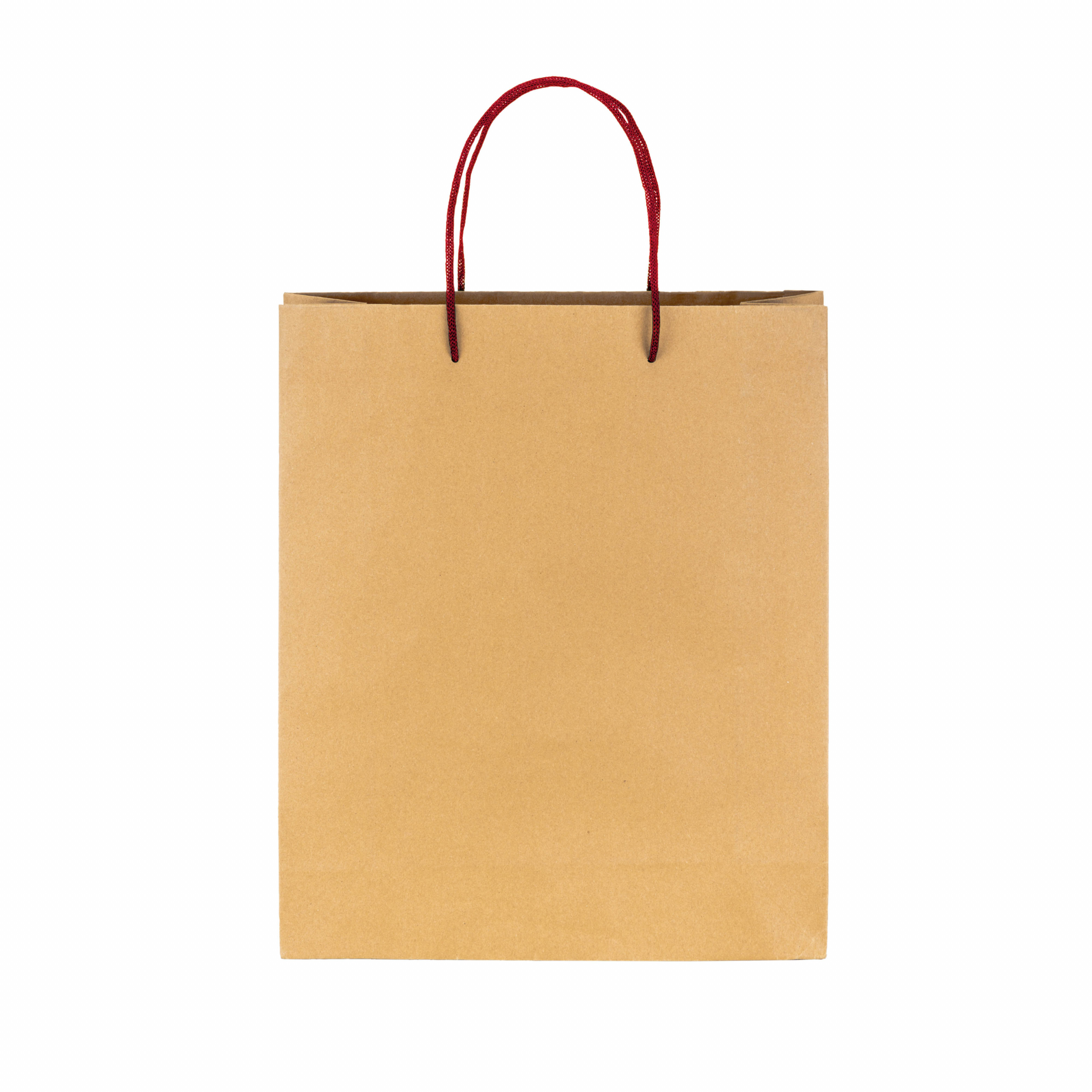 Bolsa de papel reciclado natural de 150 g/m2 con fuelle y asas cortas de color, Rojo, , , ,