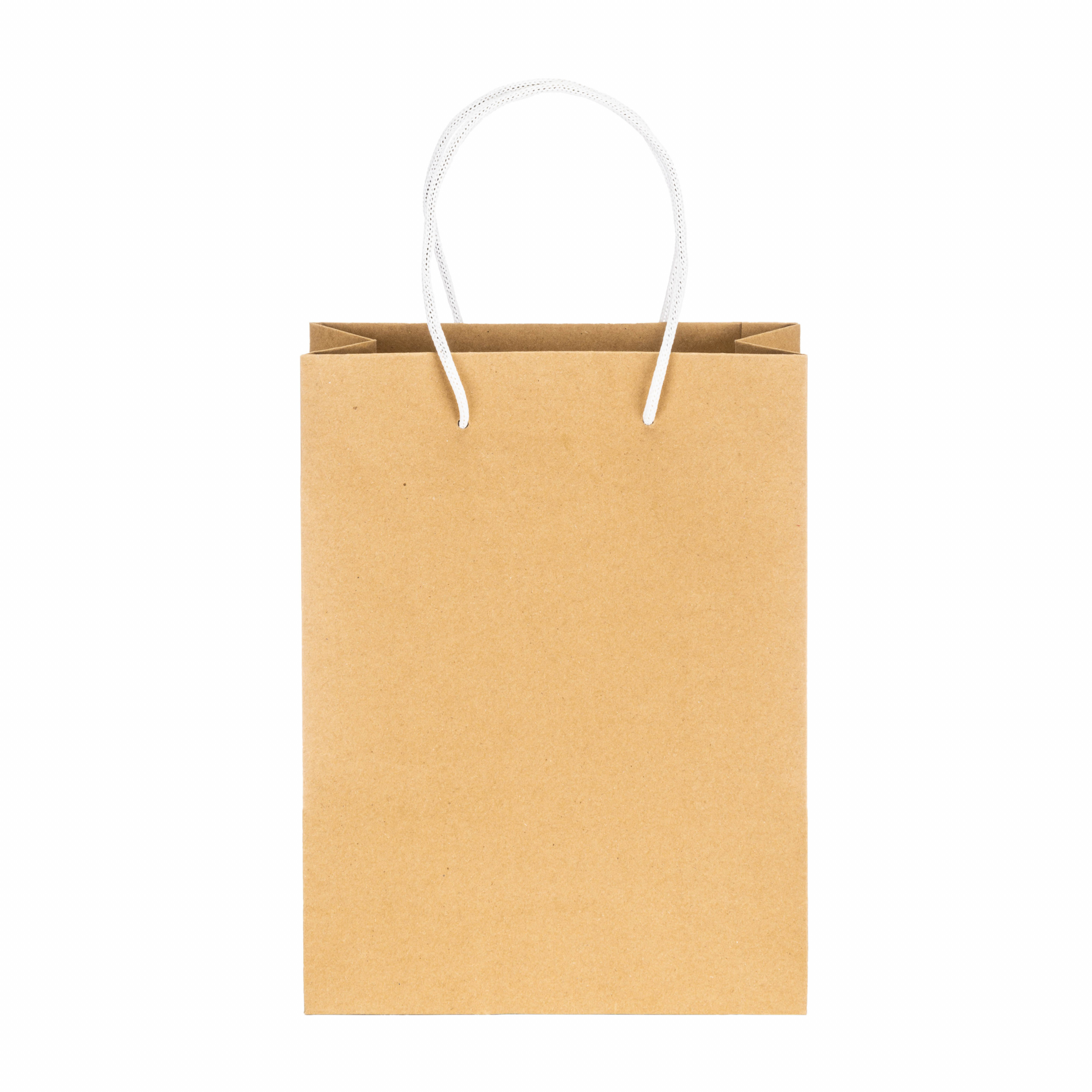 Bolsa de papel reciclado natural de 150 g/m2 con fuelle y asas cortas de color, Blanco, , , 150 G/M,