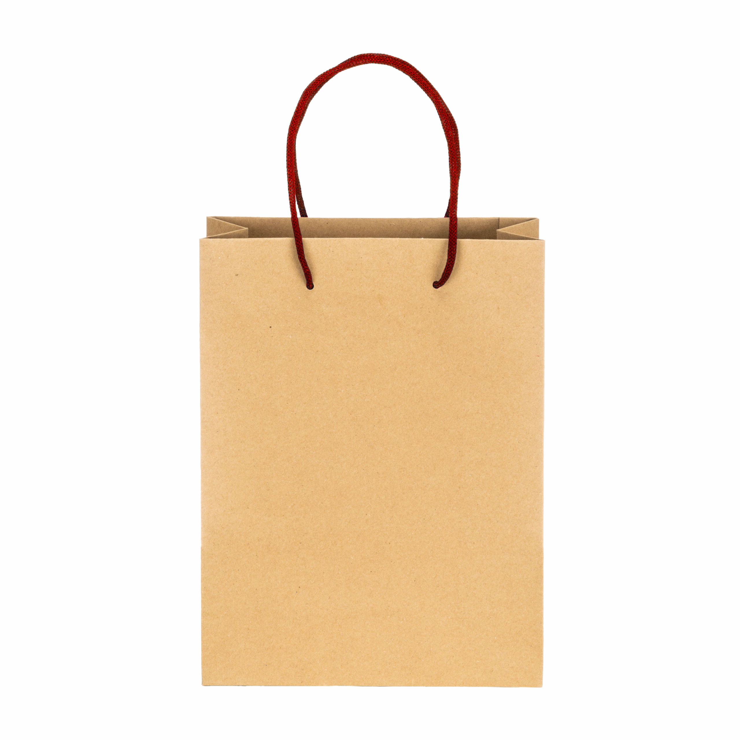 Bolsa de papel reciclado natural de 150 g/m2 con fuelle y asas cortas de color, Rojo, , , 150 G/M,