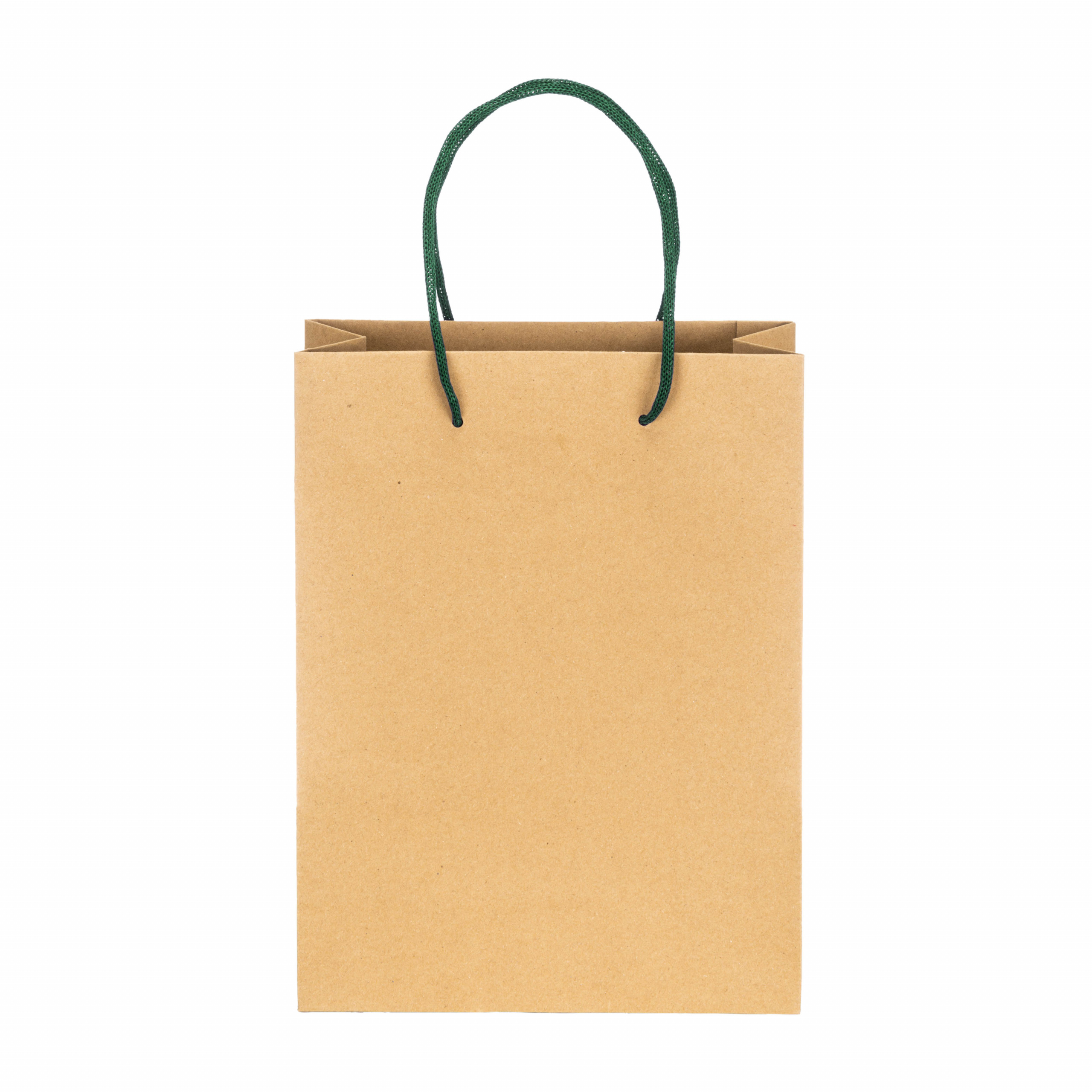 Bolsa de papel reciclado natural de 150 g/m2 con fuelle y asas cortas de color, Verde, , , 150 G/M,