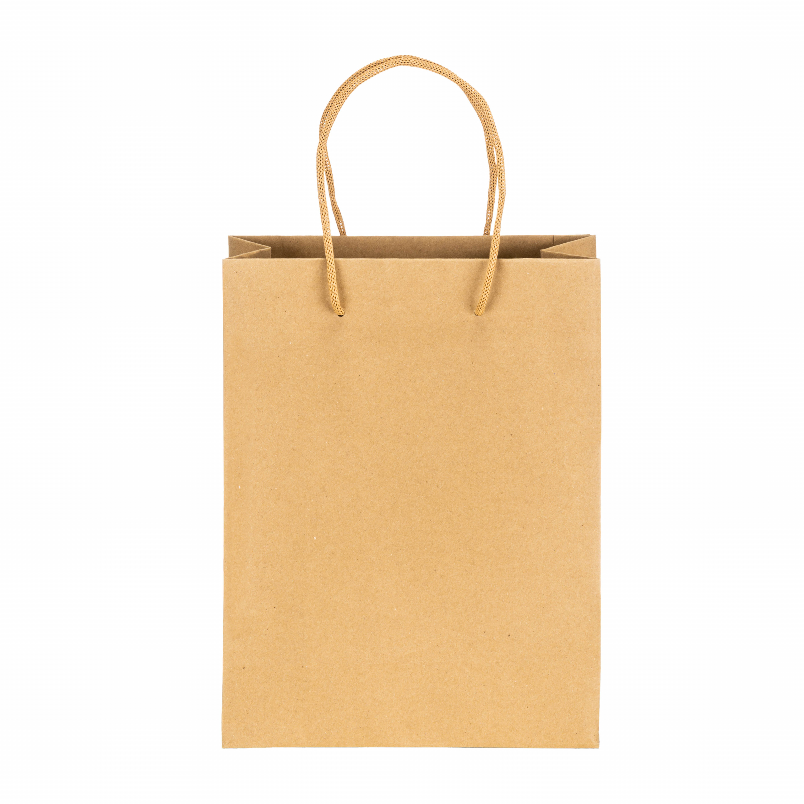 Bolsa de papel reciclado natural de 150 g/m2 con fuelle y asas cortas de color, Natural, , , 150 G/M,