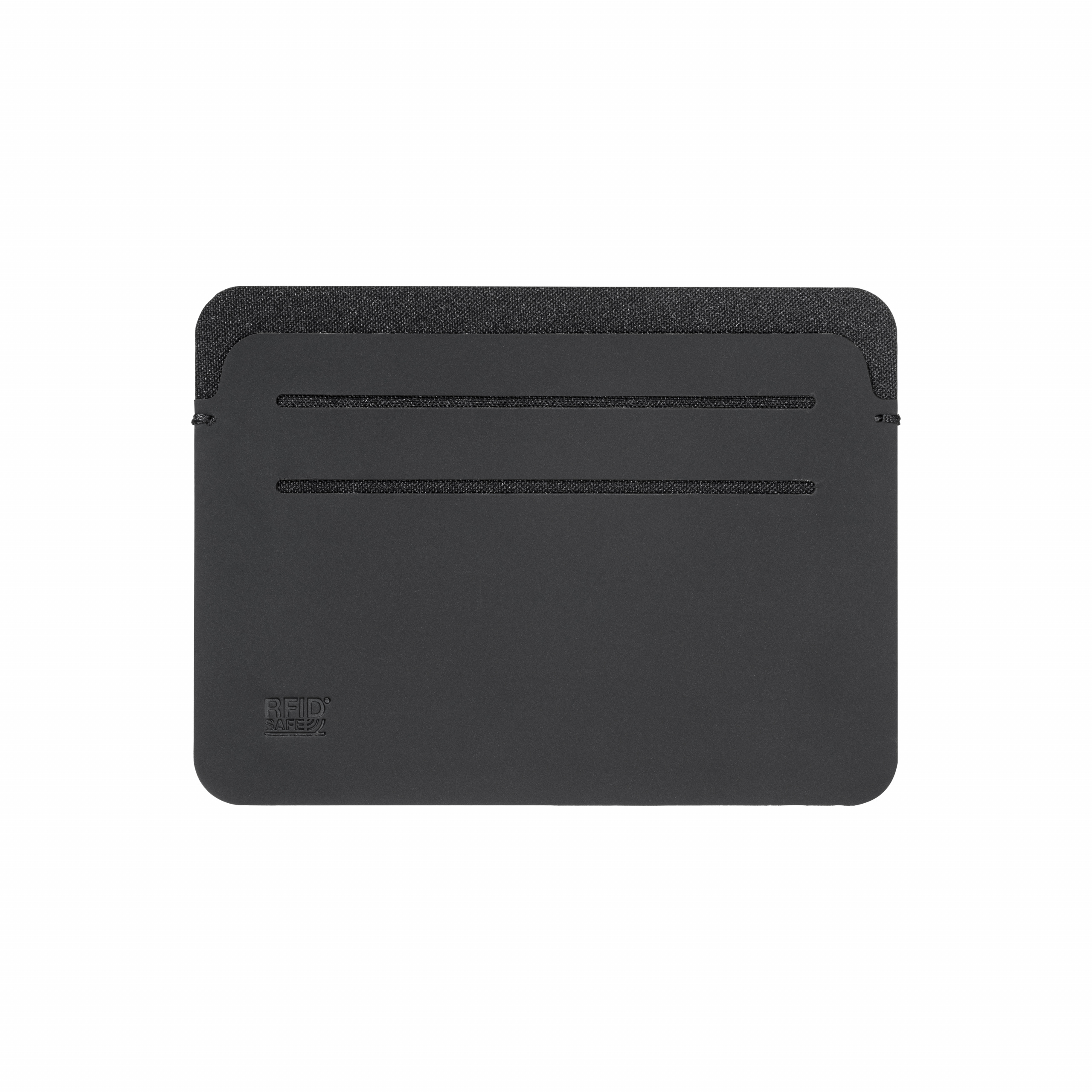 Tarjetero RFID de PU suave. Con seis compartimentos para tarjetas y logotipo RFID, Negro, , , ,